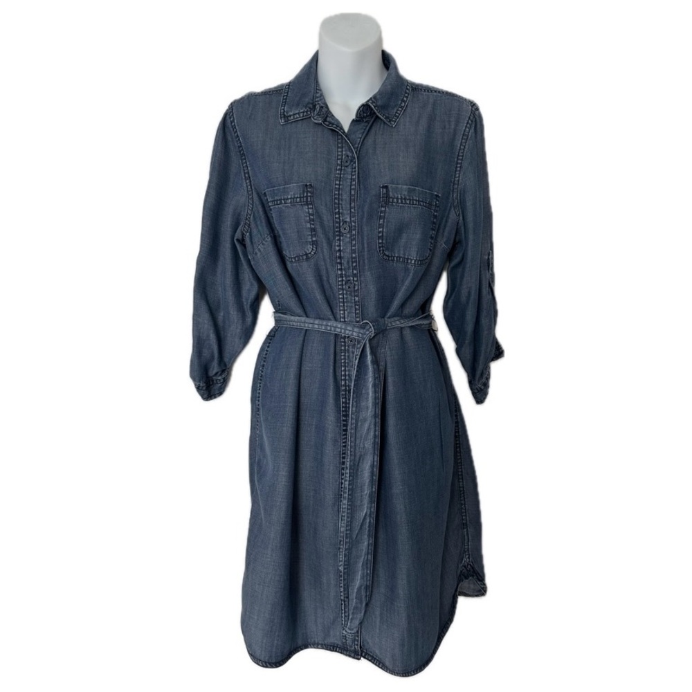 GAP Denim Collared Button Down Shirt Dress with Tie Waist Size Small